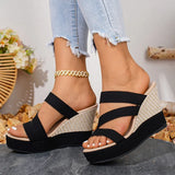 Black Wedge High Heel Sandals Women Plus Size 42 Thick Sole Platform Gladiator Sandals Woman Summer Peep Toe Chunky Slippers