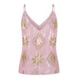 Women's Summer Sparkle Cami Tops Sleeveless Spaghetti Strap V Neck Sequin Camisole Party Rave Tops
