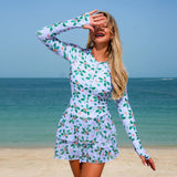 Sports One Piece Swimsuit for Women Surfing Suit Long Sleeve Zipper Sunscreen Diving Suit Bodysuit with Padded Beach Swimwear