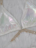 PU Faux Leather Bikinis Wrap Around Diamond Bikini Women Swimsuit Female Swimwear Two-pieces Bikini Set Halter Bathing Suit Swim