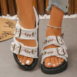 Fashion Flowers Embroidery Platform Sandals Women Plus Size 43 Back Strap Thick Bottom Sandles Woman Anti Slip Summer Sandals
