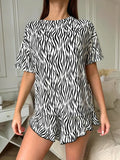 Leopard Print Pajama Set Casual Short Sleeve Top And Matching Elastic Shorts Stylish Comfortable For Ladies Summer Loungewear