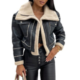 Women Winter Jacket Solid Color Street Coat Long Sleeve Zipper Closure Patchwork Warm Outwear with Pockets