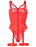 Over Size Lace Red Bodysuit Women Jumpsuit With Adjusted-straps Bodycon Slimming Clubwear Women Garter Temptation Mesh Lingerie