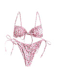 Trendy Women s Two-Piece Swimsuit Stylish Floral Butterfly Geometric Camouflage Print Bikini Set with Lace-Up Back Detail