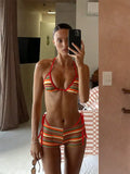 DEKA New Rainbow Striped Bikini Set Women Triangle Swimsuit Micro Swimwear Print Bathing Suit Brazilian Biquini Beach Wear