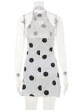 Ahagaga Sexy Slim Mini Dresses Women Polka Dot Print Halter Neck Sleeveless Backless A-Line Casual Vacation Zipper Vestidos