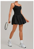 Fake Two Piece Tennis Dress Women Back Criss Cross Slim Bulit-in Shorts Golf Athletic Dresses Gym Pleated Fluffy Yoga Mini Dress