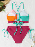 2026 Drawstring Triangle Bikini Women Sexy Color Block Swimwear Female Strappy Swimsuit Bathers Bathing Swimming Swim Suit