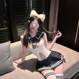 Sexy JK Uniform Lingerie Set for Women Plus Size Pure Desire Student Style Cos Sailor Suit Academy One-Piece Crotchless Lingerie