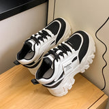 Fashion Lace Up Chunky Sneakers for Women Comfort Breathable Platform Sports Shoes Woman Pu Leather Thick Bottom Running Shoes