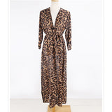 New Sexy Leopard Printed Beach Cover Up Chiffon Cover-ups Swimwear Beach Wear Summer Beachwear Female Women Long Dress V3219