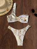 sexy metallic sanke print gillter one shoulder bikinis sets two pieces swimsuit thong bathing suit Swimwear biquini tankini