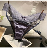 Women's Briefs Satin Lace Sexy Women's Underwear Low Waist Transparent Hollow Out Panties Breathable Soft Seamless Lingerie
