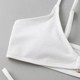 Sexy Ribbed Metal Rings High Cut Bikini Female Swimsuit Women Swimwear Two-pieces Bikini Set Micro Thong Bathing Suit Swim Lady