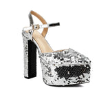 Women Platform Pointed Sandals 15.5CM/6Inch Summer Model Show Sequin Heels Europe and America Nightclub Party Large Size Shoes