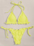 Halter String Ruffled Frilled Bikini 2026 Women Swimsuit Female Swimwear Two Pieces Bikini Set Padded Bather Bathing Suit Swim