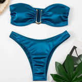 New Sexy Bandeau Strapless Bikini Female Swimsuit Women Swimwear Two-pieces Bikini set Padded Bather Bathing Suit Swim V4647D