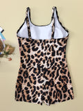 Sexy Brown Leopard Floral Print One Piece Swimsuit 2026 Women U Neck Slim Tummy Control Bathing Suit Holiday Swimwear Monokini