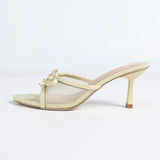 Summer New Style Mesh Breathable Round-toe Slip-on High-heeled Sandals with Bow Tie and Thin Heel Women's 7CM