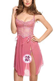 Women's Lace Trim Cami Nightdress - Sexy Side Slit & Mesh Panel, Perfect for Loungewear & Intimate Nights
