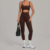 Summer Sports Overalls Women Gym High Stretch Back Zipper Yoga Jumpsuit Tight Hollow Out Slim Hip Lifting One Piece Bodysuit