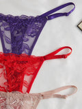 3Pcs/Set Women Sexy Floral Lace Thong Panties Low Waist Hollow Lace Sexy Lingerie Adjustable Thin Strap Underwear