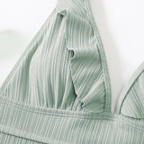 2026 Ruffle Swimsuit One Piece Solid V-neck Backless Swimwear Women Bathing Swimming Swim Suit Female Padded Beach Wear Summer