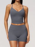 New Yoga Sets Women V Neck Back Criss Cross Sports Tank Top High Waist Butt Lift Shorts Fitness Suit Gym Running Workout Clothes