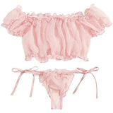 Porn Women Sexy Lingerie Off Shoulder Bralette Strapless Ruffles Bra and Panty Sets Female Transparent Underwear