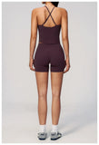 New Yoga Sets Women V Neck Back Criss Cross Sports Tank Top High Waist Butt Lift Shorts Fitness Suit Gym Running Workout Clothes