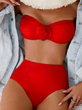 XS - XL 3D Flower Female Bandeau Swimsuit High Waist Bikini Women Swimwear Two-pieces Bikini Set Bather Bathing Suit Swim Lady