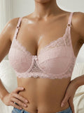 French Women's Lace Trim Push Up Bra Sexy Mesh Underwire Underwear Comfy Thin Padding Floral Lace Lingerie Bra
