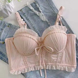 MOYISU Seasons Japanese Lace Bralette Sexy Tushy Panty Comfort Wirefree Minimizer Push Up Bra Set for Small Large Boobs Anti Sag
