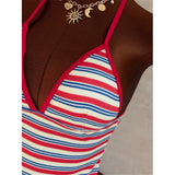 S - XL Striped V Neck Tankini Halter Bikini Female Swimsuit Women Swimwear Bather Bathing Suit Swim Two-pieces Bikini set K8110