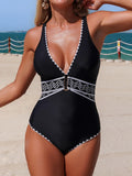 2026 V-neck Swimsuit Women One Piece Solid Printed Swimwear Female Sexy Bathers Bathing Swimming Swim Suit Beach Wear XL