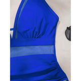 S - XL New Sexy Mesh Sheer V Neck Women Swimwear One Piece Swimsuit Female High Leg Cut Monokini Bather Bathing Suit Swim V5136