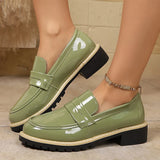 Patent Leather Thick Heels Loafers Women Spring New Mixed Color Med Heel Office Pumps Woman Plus Size 43 Slip On Single Shoes