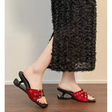 Sexy Black Rivet Slippers Square Toe Buckle Strap Strange Style Heel Sandals Outside 2025 Summer New French Style Women Shoes