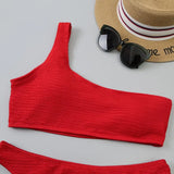 One Shoulder Bikinis 2026 Women Sexy Swimwear Female Brazilian Swimsuit Solid Beachwear Bathers Bathing Swimming Swim Suit