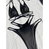 S - XL PU Faux Leather Scrunch Butt Bikini Women Swimwear Female Swimsuit Two-pieces Bikini set Bather Bathing Suit Swim V6305