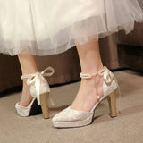 Ladies Shoes 2026 New Ankle Strap Women's High Heels Sandals Thick Heel Pumps Women Fashion String Bead Buckle Wedding Shoes