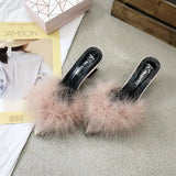 Women's Half Slippers New Summer Sexy Pointed Temperament High-heeled Slippers Female Fashion Furry High Heels Solid Slides