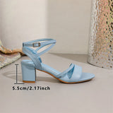 Big Size 42 Classic Blue Ankle Strap Sandals for Women Elegant Summer Block Heels Office Lady Daily Wear Shoes