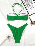 2025 Halter Bandeau Bikini Solid Swimwear Female Sexy Swimsuit Women Bathers Bathing Swimming Swim Suit Beachwear