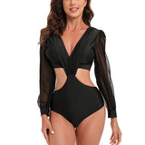 TW Sexy High Waist One Piece Swimsuit Women V Neck 2024 Long Sleeve Bathing Suit Brazilian Swimwear Monokini Summer Beachwear