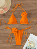 Sexy Bikini Set Women Swimsuit 2024 Black White 3D Floral Print Micro Bikinis Brazilian Cutout Beach Bathing Suit Thong Swimwear