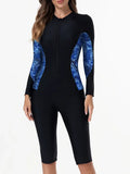 2026 Zipper Rushguard Long Sleeve Surfing Swimsuit Women One Piece Printed Swimwear Female Bather Bathing Swimming Swim Suit XXL