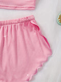 Women's Pajama Set Solid Color Camisole Crop Top and Ruffle Shorts, Sleeveless Soft Sleepwear, Summer Loungewear Outfit