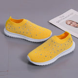 Women's Slip-On Crystal Sneakers 2025 Breathable Mesh Plus Size 35-43 Casual Flats Women Comfort Soft Sole Running Walking Shoes